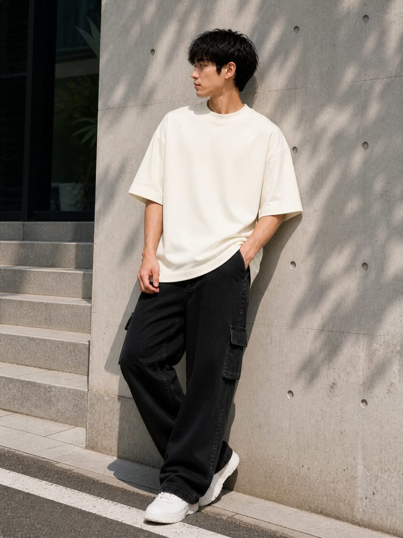 PockMAN Mens Oversized Solid Pure Cotton Terry Off White Tshirt - Image 4