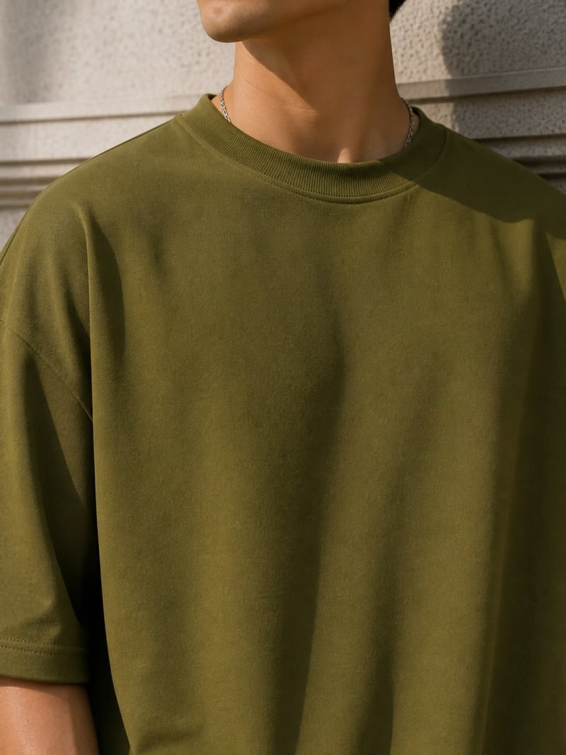 PockMAN Mens Oversized Solid Pure Cotton Terry Olive Tshirt - Image 5