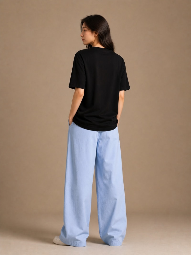 PockMAN Women Oversized Solid Pure Cotton Terry Black Tshirt - Image 6