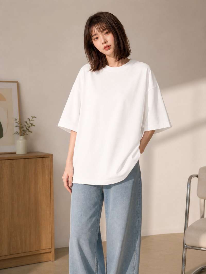 PockMAN Women Oversized Solid Pure Cotton Terry White Tshirt - Image 4