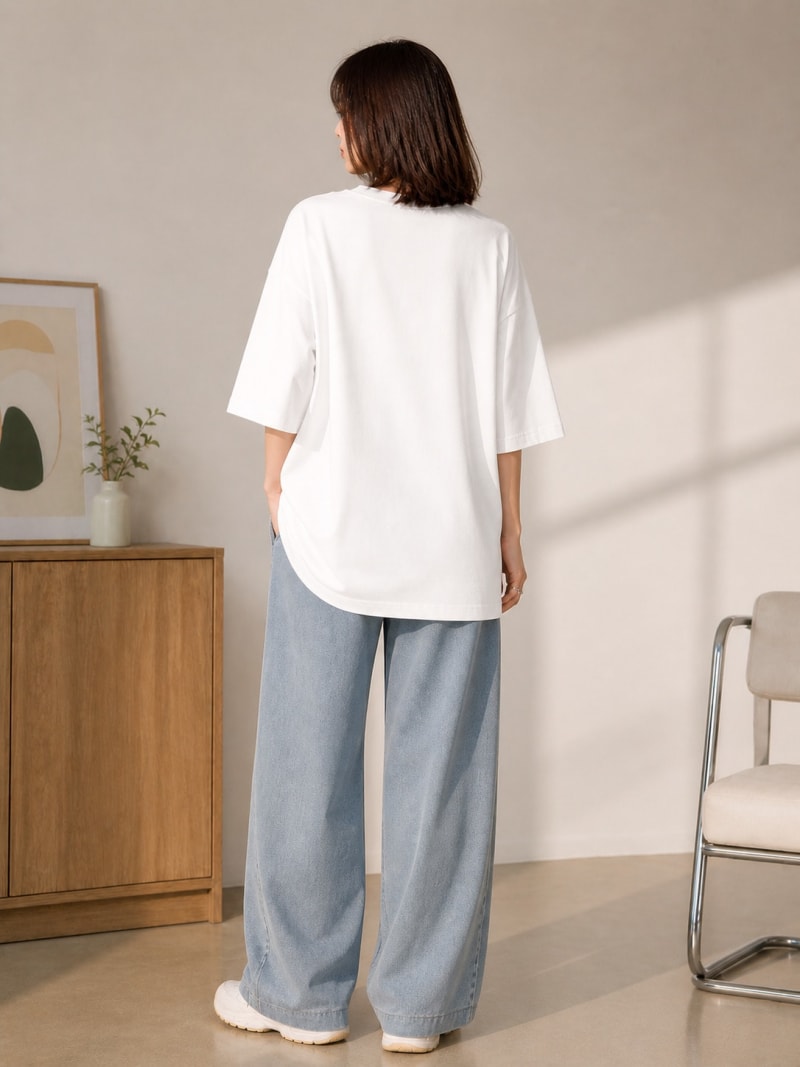 PockMAN Women Oversized Solid Pure Cotton Terry White Tshirt - Image 6