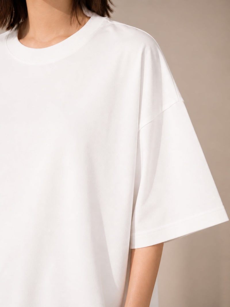 PockMAN Women Oversized Solid Pure Cotton Terry White Tshirt - Image 5