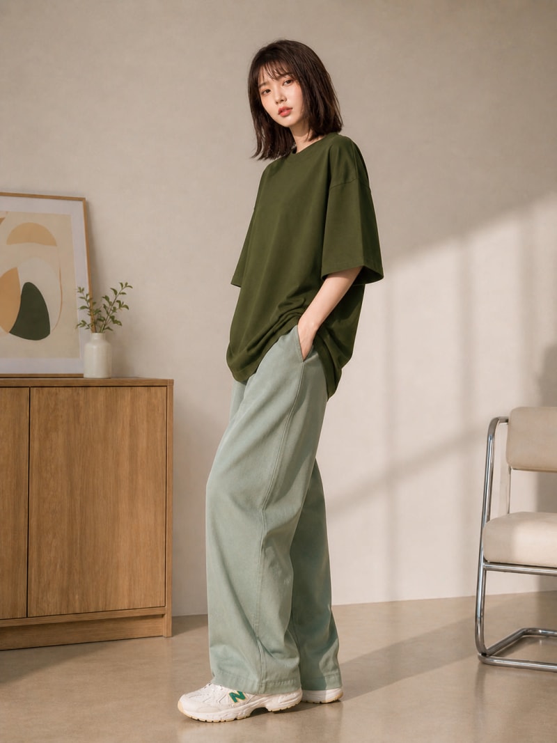 PockMAN Women Oversized Solid Pure Cotton Terry Dark Olive Tshirt - Image 3