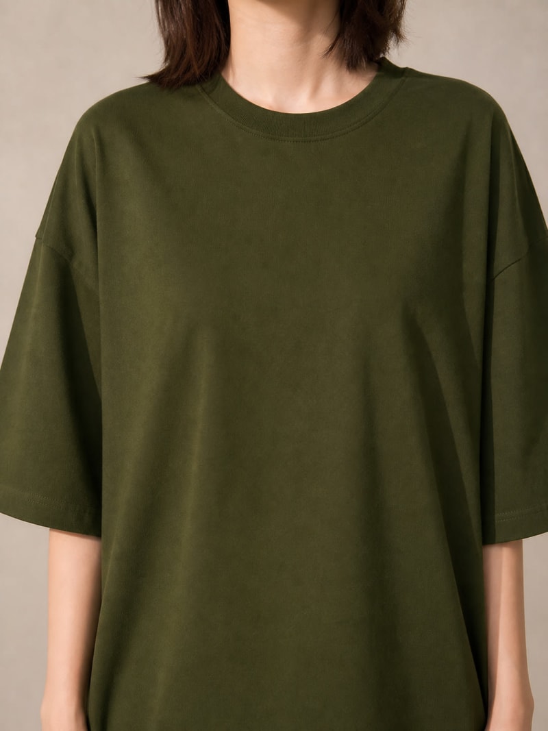 PockMAN Women Oversized Solid Pure Cotton Terry Dark Olive Tshirt - Image 6