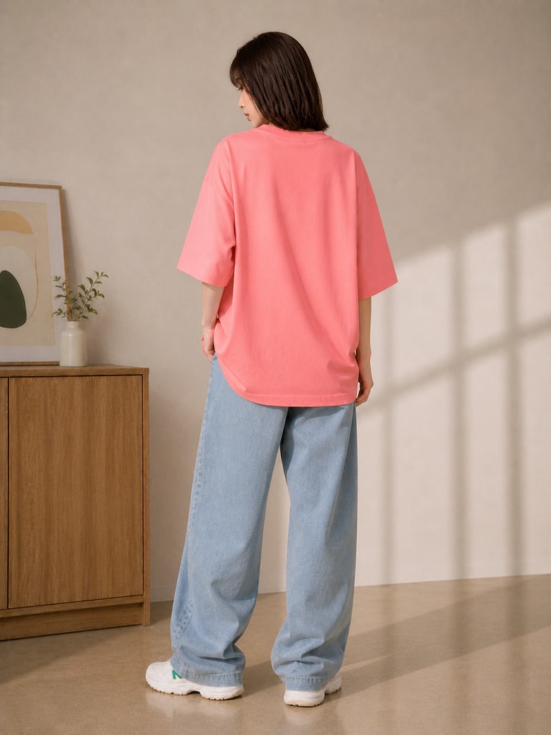 PockMAN Women Oversized Solid Pure Cotton Terry Light Red Tshirt - Image 6