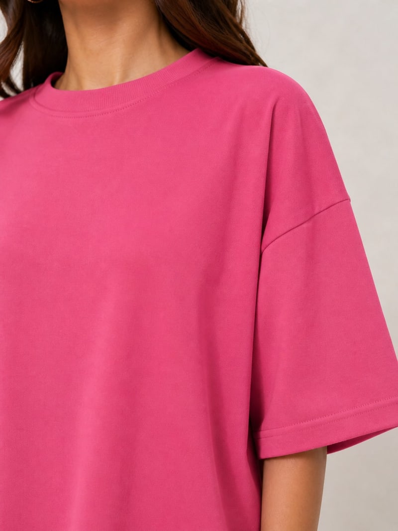 PockMAN Women Oversized Solid Pure Cotton Terry Coral Pink Tshirt - Image 5
