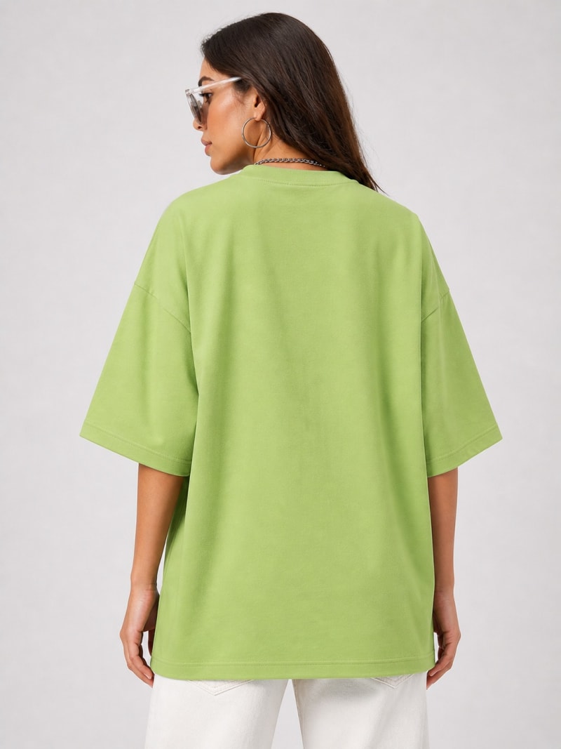 PockMAN Women Oversized Solid Pure Cotton Terry Dull Green Tshirt - Image 6