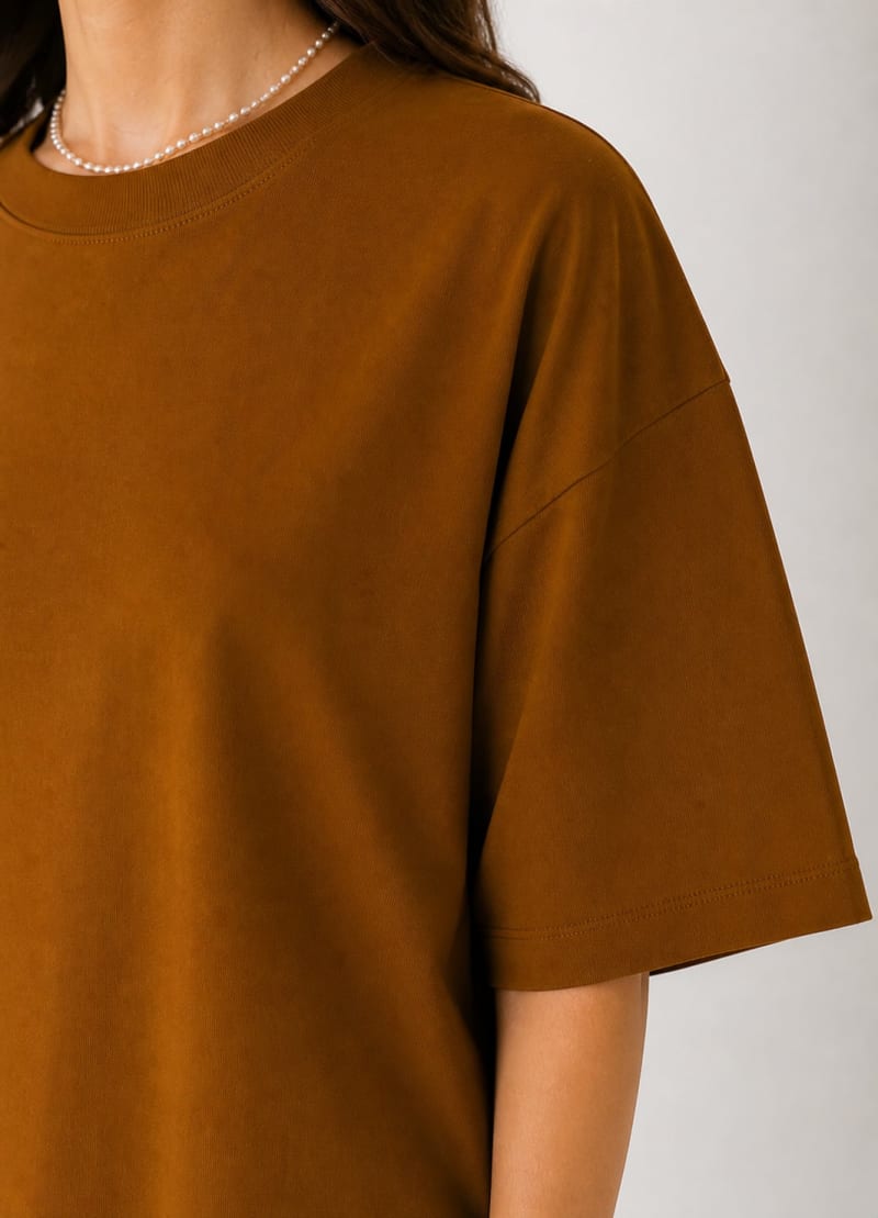 PockMAN Women Oversized Solid Pure Cotton Terry Brown  Tshirt - Image 5
