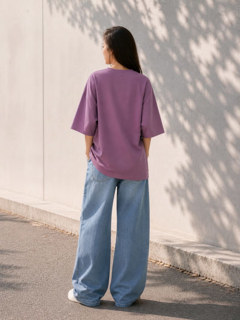 PockMAN Women Oversized Solid Pure Cotton Terry Mauve Tshirt - Image 6