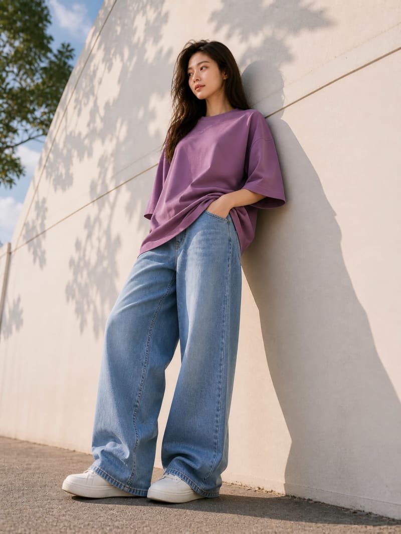 PockMAN Women Oversized Solid Pure Cotton Terry Mauve Tshirt - Image 3