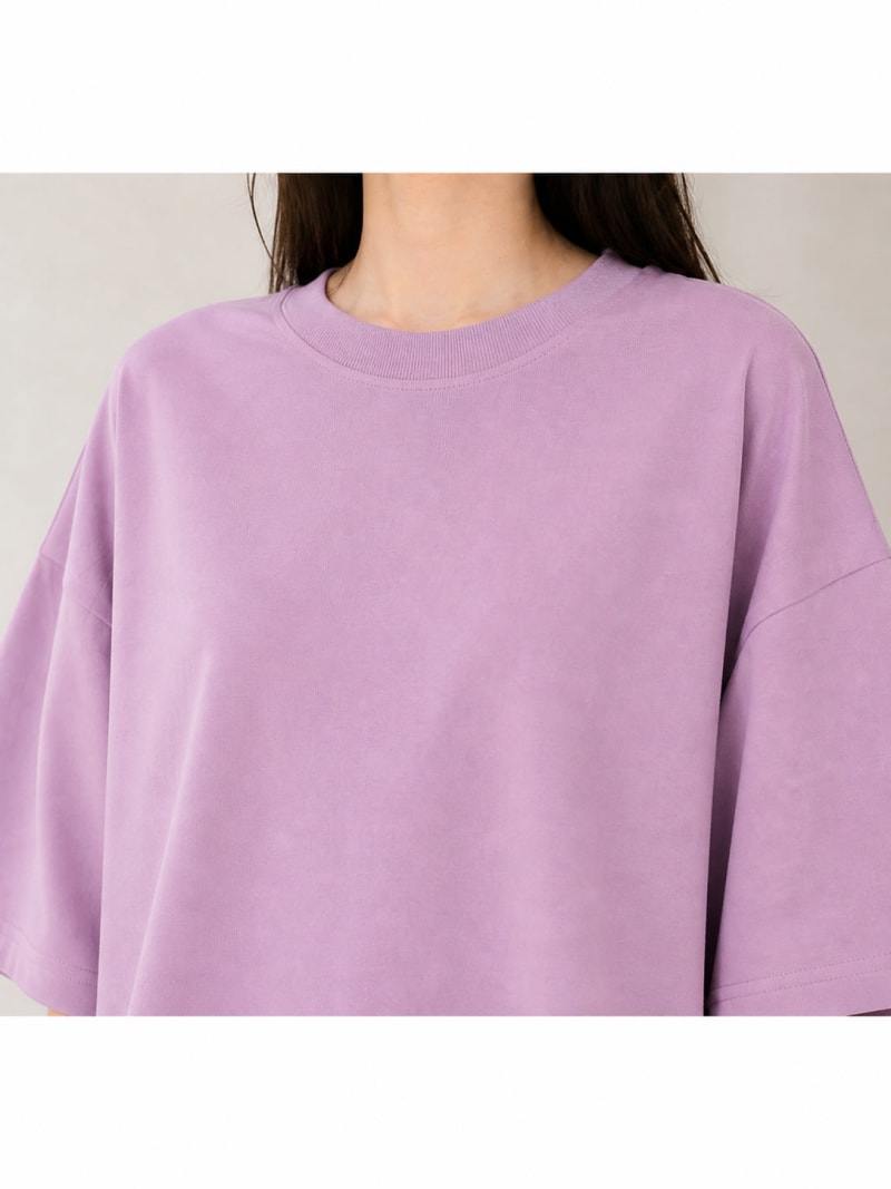 PockMAN Women Oversized Solid Pure Cotton Terry Dusty Lavender Tshirt - Image 5