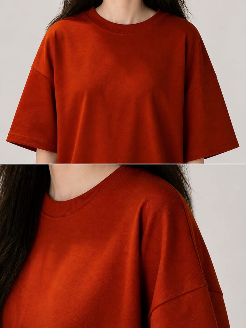 PockMAN Women Oversized Solid Pure Cotton Terry Rust Red Tshirt - Image 5