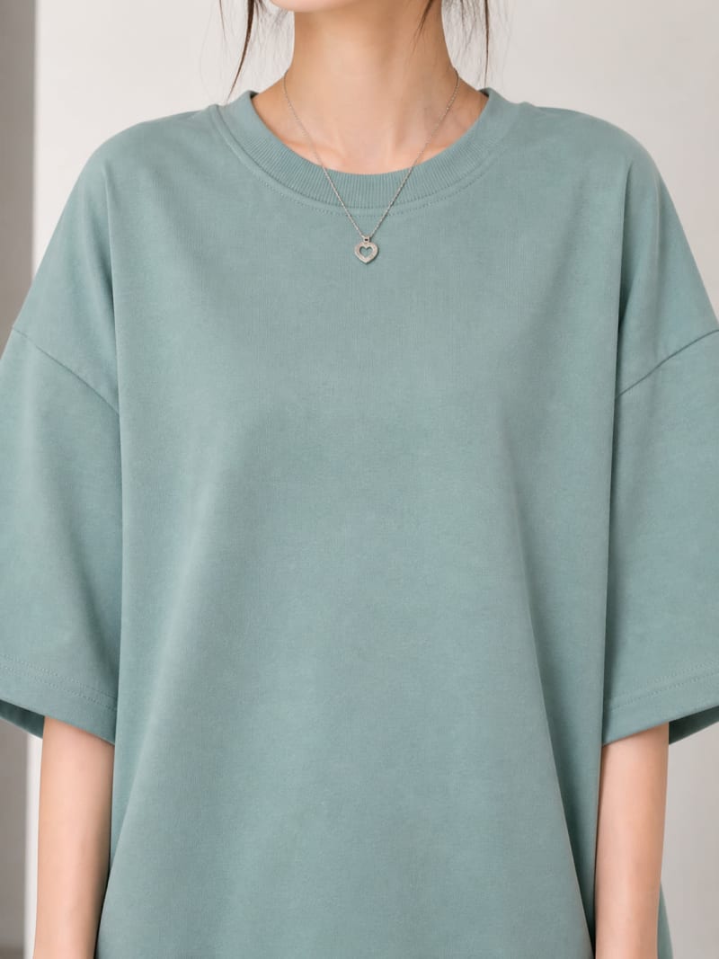 PockMAN Women Oversized Solid Pure Cotton Terry Greyish Teal Tshirt - Image 5