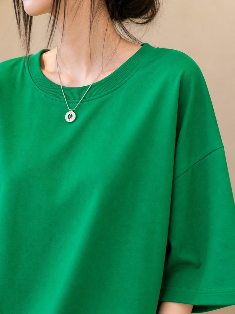 PockMAN Women Oversized Solid Pure Cotton Terry Green Tshirt - Image 5