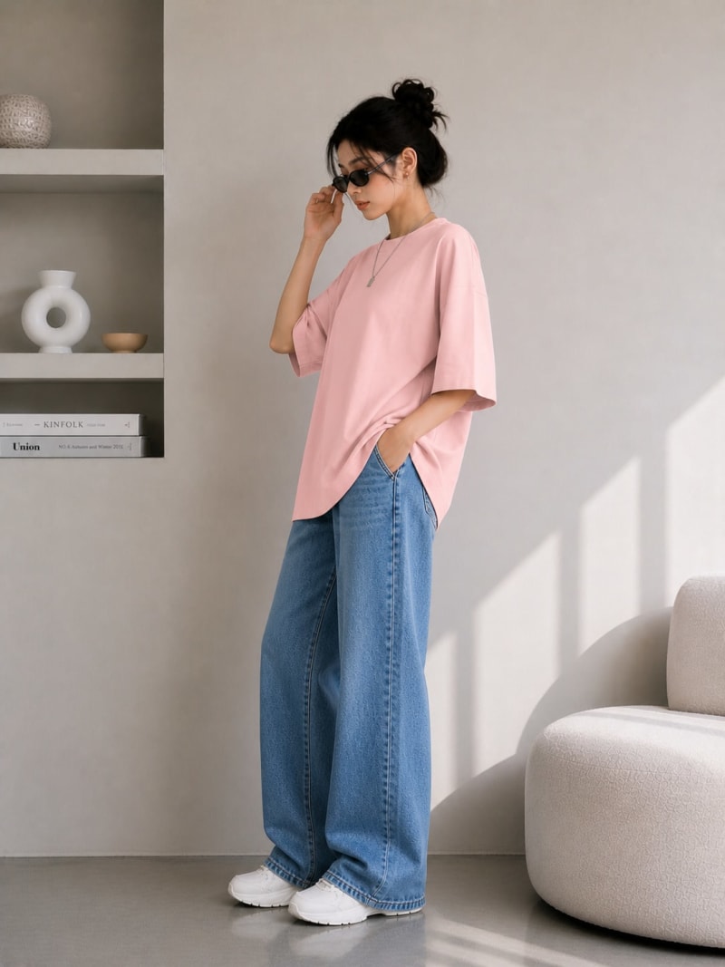 PockMAN Women Oversized Solid Pure Cotton Terry Rose Gold  Tshirt - Image 3