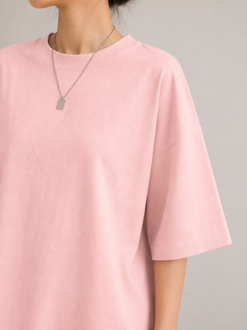 PockMAN Women Oversized Solid Pure Cotton Terry Rose Gold  Tshirt - Image 5