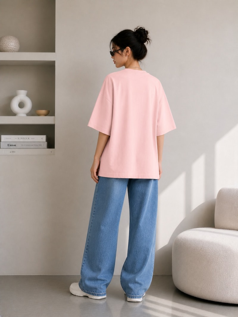 PockMAN Women Oversized Solid Pure Cotton Terry Rose Gold  Tshirt - Image 6