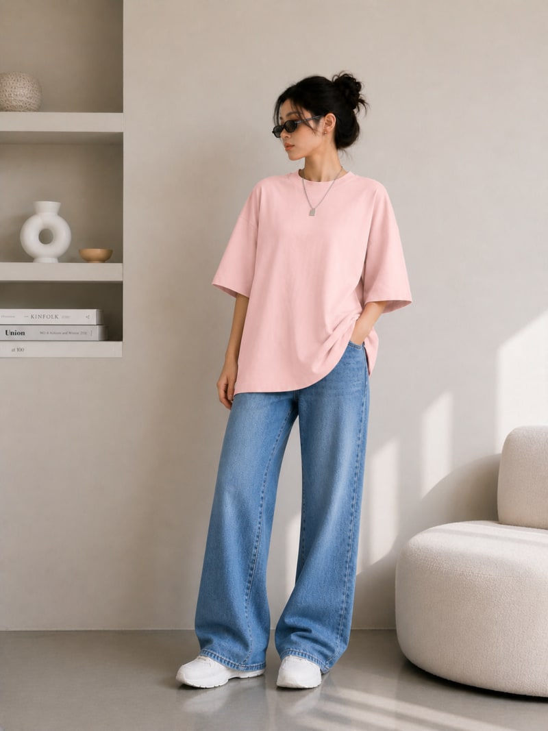 PockMAN Women Oversized Solid Pure Cotton Terry Rose Gold  Tshirt - Image 4