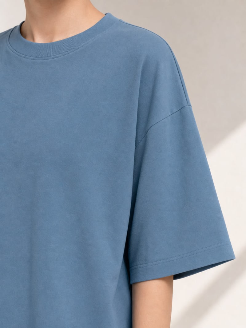 PockMAN Women Oversized Solid Pure Cotton Terry Moonstone Blue Tshirt - Image 5