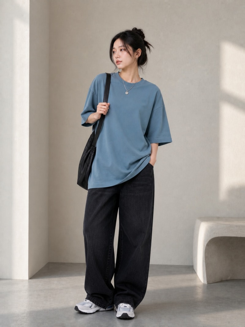 PockMAN Women Oversized Solid Pure Cotton Terry Moonstone Blue Tshirt - Image 4