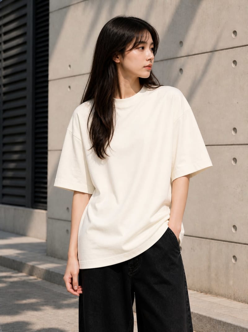 PockMAN Women Oversized Solid Pure Cotton Terry Off White Tshirt - Image 3
