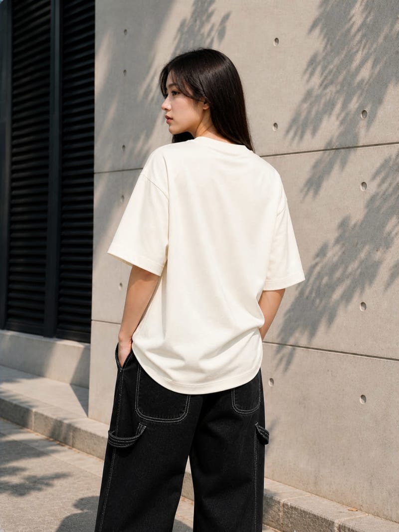 PockMAN Women Oversized Solid Pure Cotton Terry Off White Tshirt - Image 6