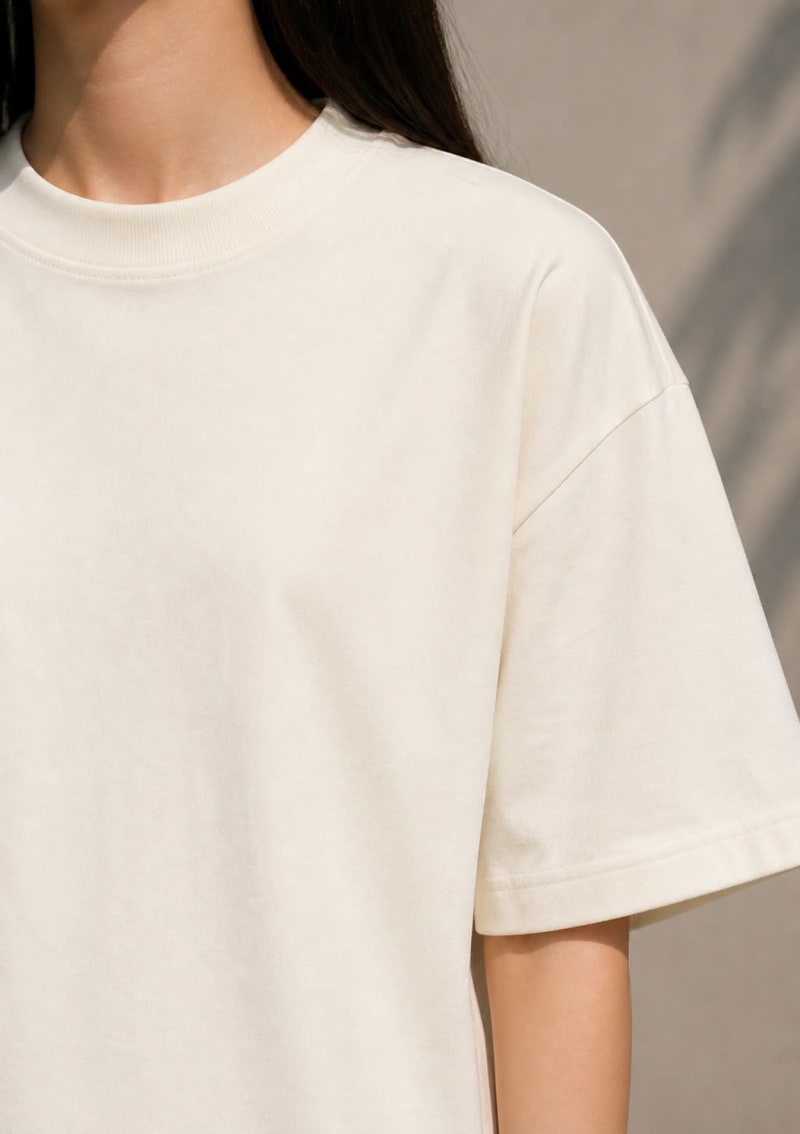 PockMAN Women Oversized Solid Pure Cotton Terry Off White Tshirt - Image 5