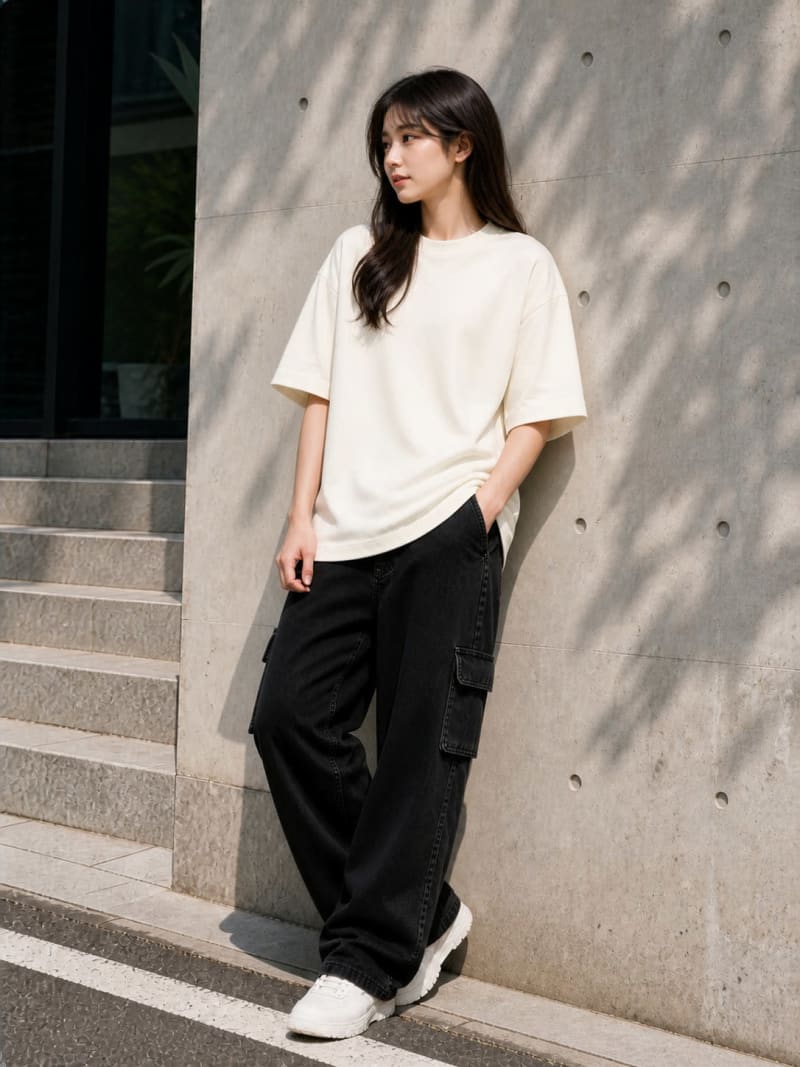 PockMAN Women Oversized Solid Pure Cotton Terry Off White Tshirt - Image 4
