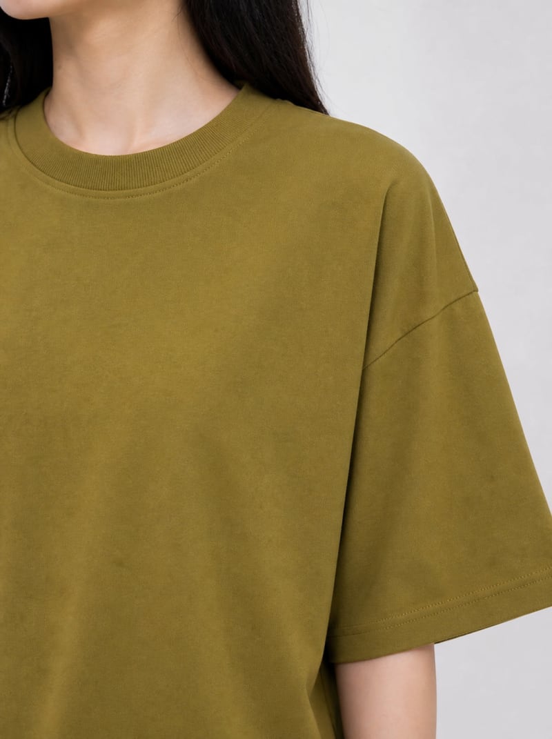PockMAN Women Oversized Solid Pure Cotton Terry Olive Tshirt - Image 5