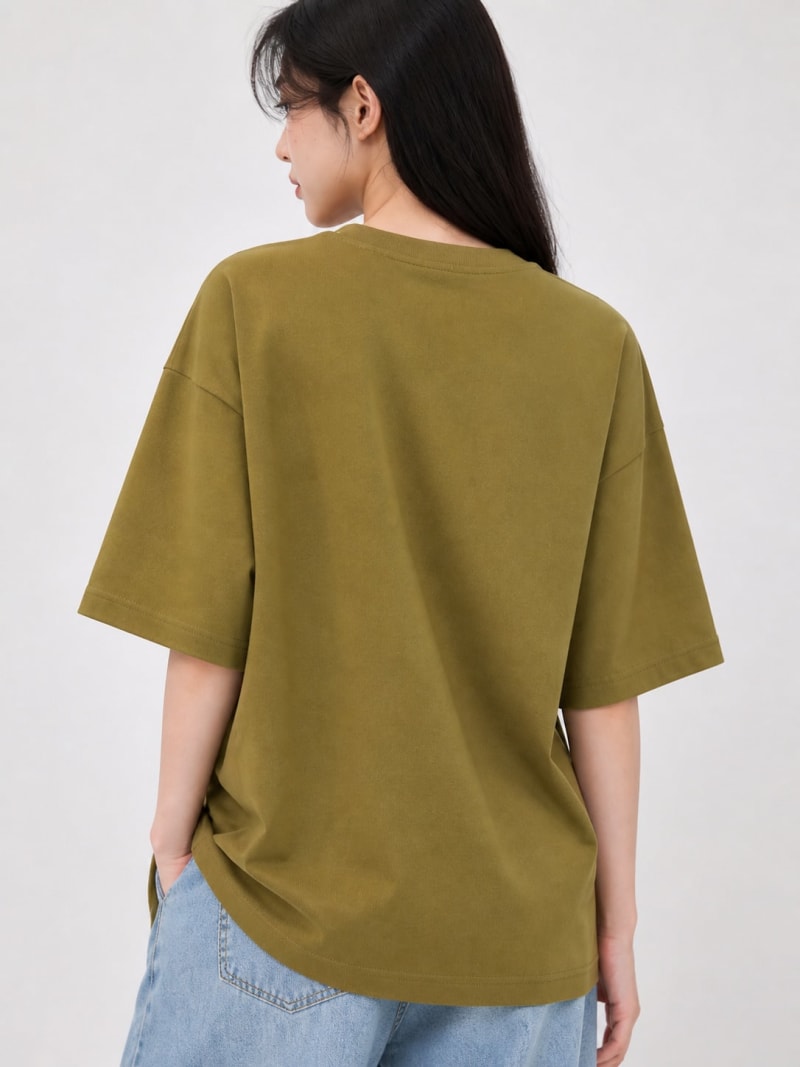 PockMAN Women Oversized Solid Pure Cotton Terry Olive Tshirt - Image 6