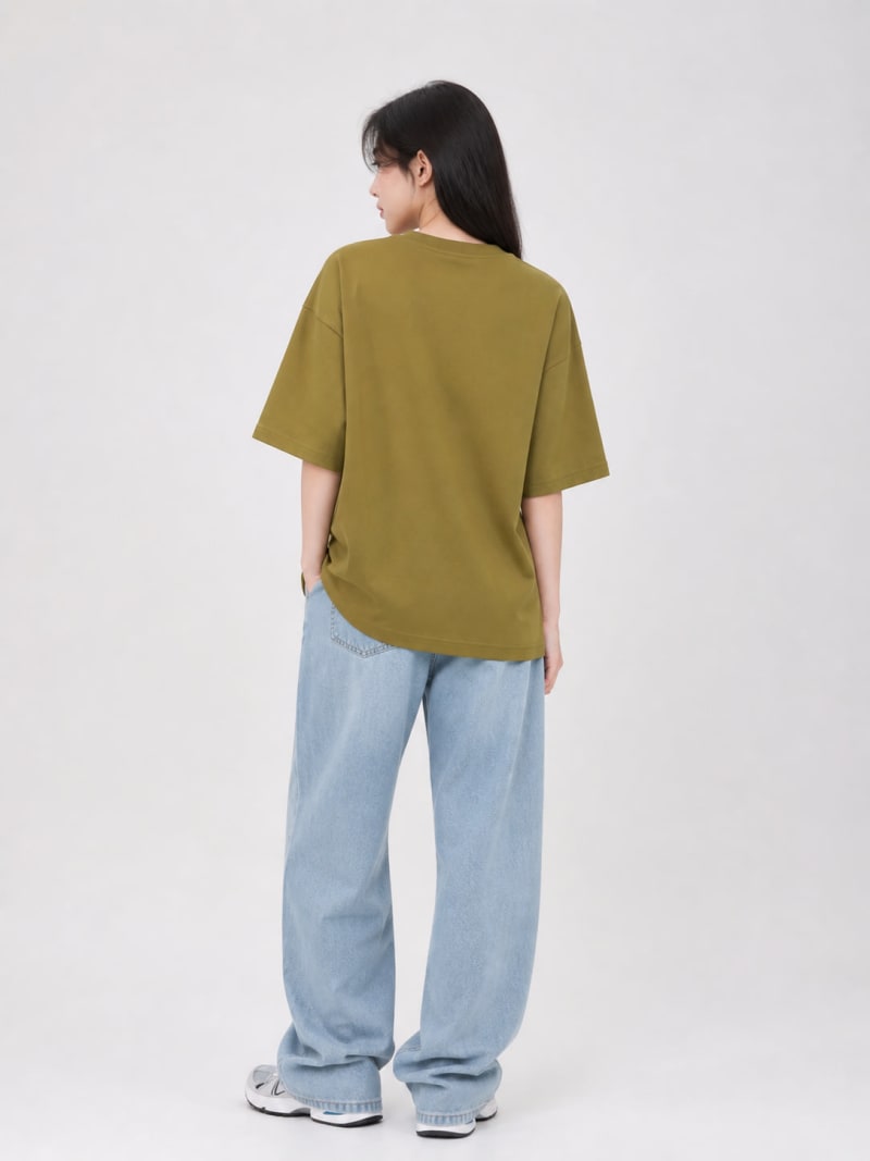 PockMAN Women Oversized Solid Pure Cotton Terry Olive Tshirt - Image 3