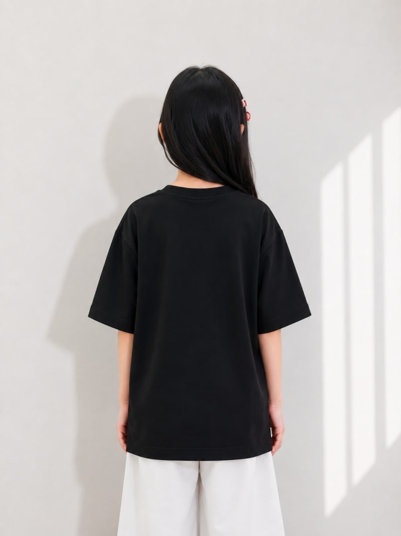 PockMAN Girls Oversized Solid Cotton Terry Classic Black Tshirt - Image 4