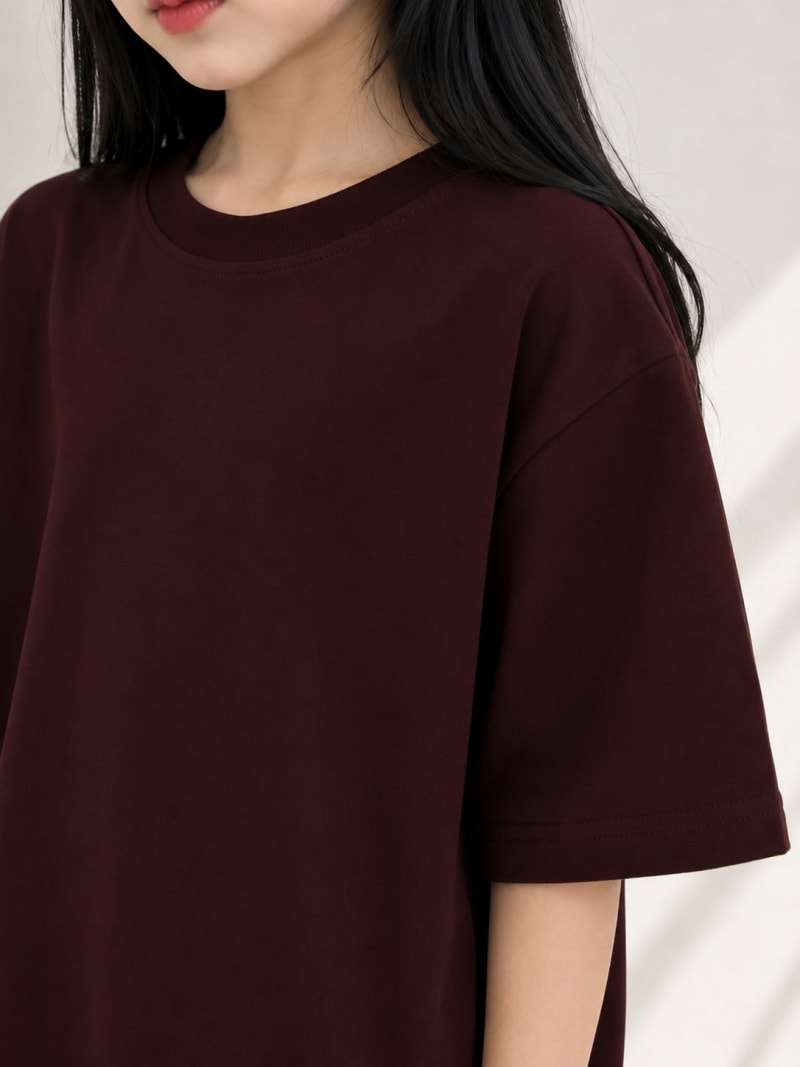 PockMAN Girls Oversized Solid Cotton Terry Classic Dark Brown Tshirt - Image 3