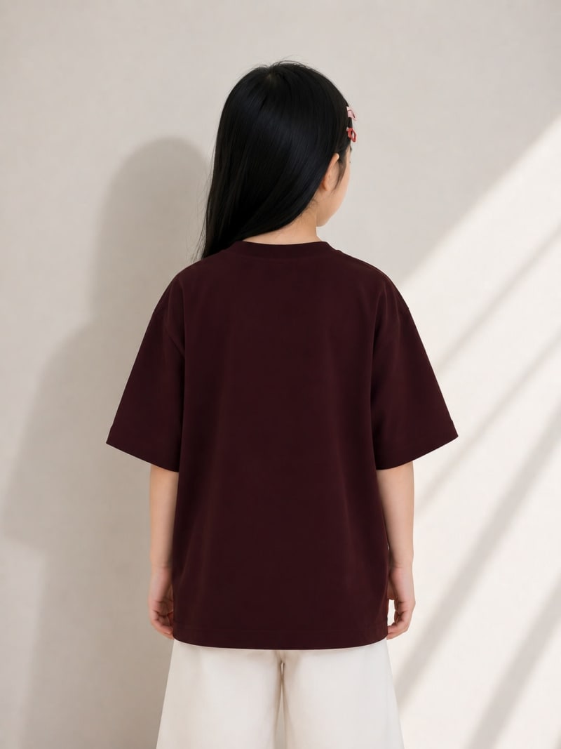 PockMAN Girls Oversized Solid Cotton Terry Classic Dark Brown Tshirt - Image 4