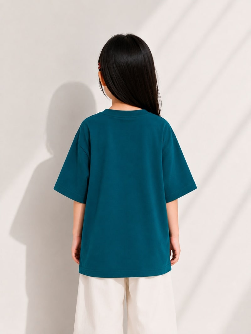 PockMAN Girls Oversized Solid Cotton Terry Classic Teal Tshirt - Image 4