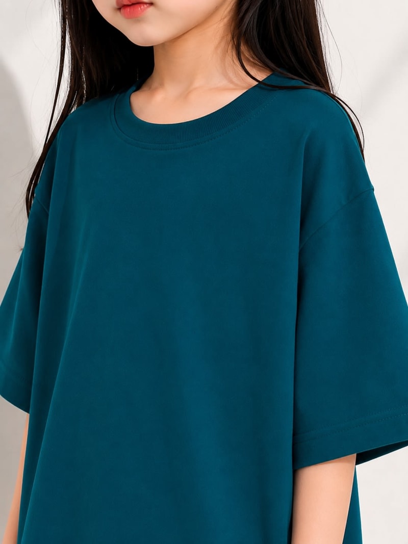 PockMAN Girls Oversized Solid Cotton Terry Classic Teal Tshirt - Image 3