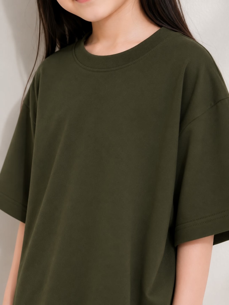 PockMAN Girls Oversized Solid Cotton Terry Classic Dark Olive Tshirt - Image 3