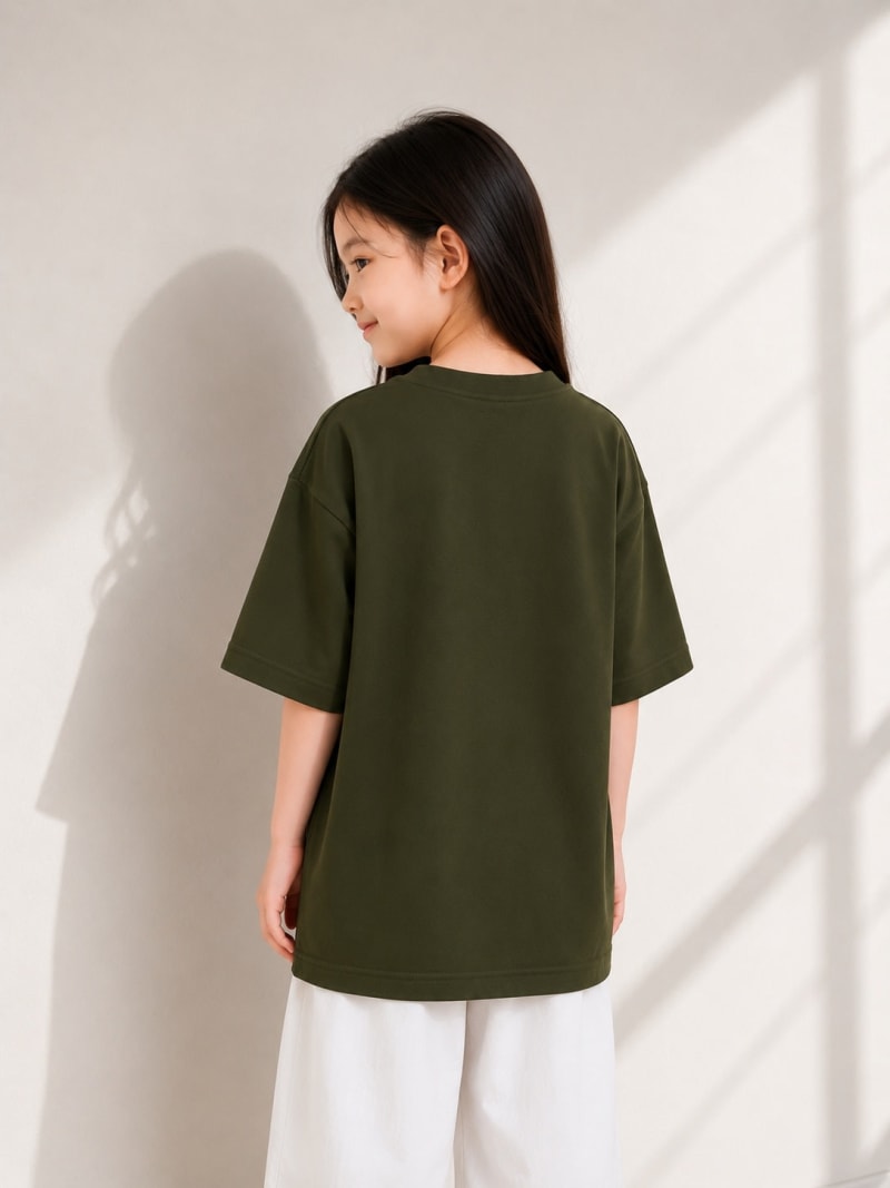 PockMAN Girls Oversized Solid Cotton Terry Classic Dark Olive Tshirt - Image 4