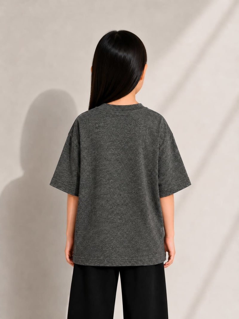 PockMAN Girls Oversized Solid Cotton Terry Classic Charcoal Grey Tshirt - Image 3