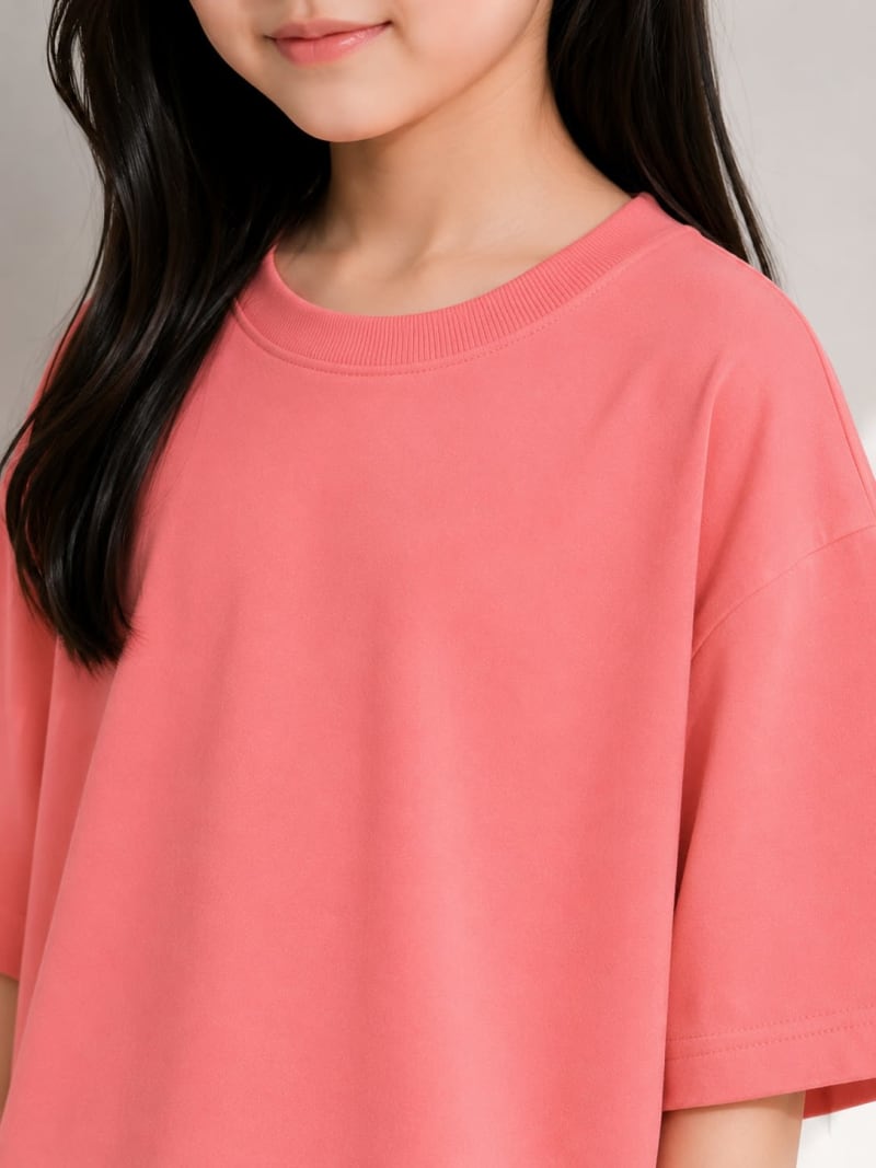 PockMAN Girls Oversized Solid Cotton Terry Classic Light Red Tshirt - Image 3