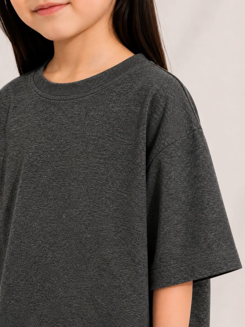 PockMAN Girls Oversized Solid Cotton Terry Classic Charcoal Grey Tshirt - Image 4