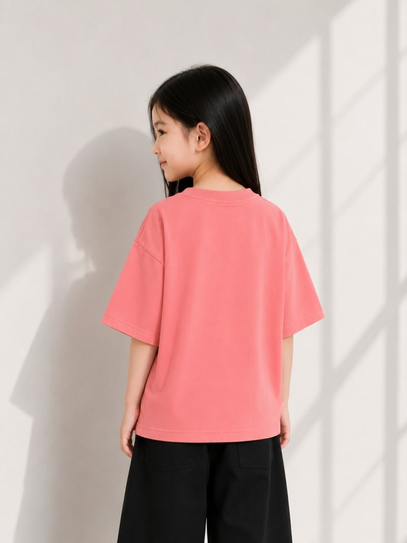 PockMAN Girls Oversized Solid Cotton Terry Classic Light Red Tshirt - Image 4