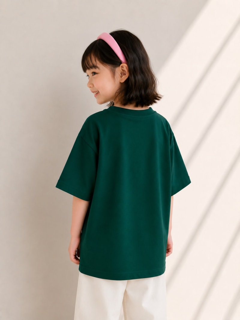 PockMAN Girls Oversized Solid Cotton Terry Classic Bottle Green Tshirt - Image 3