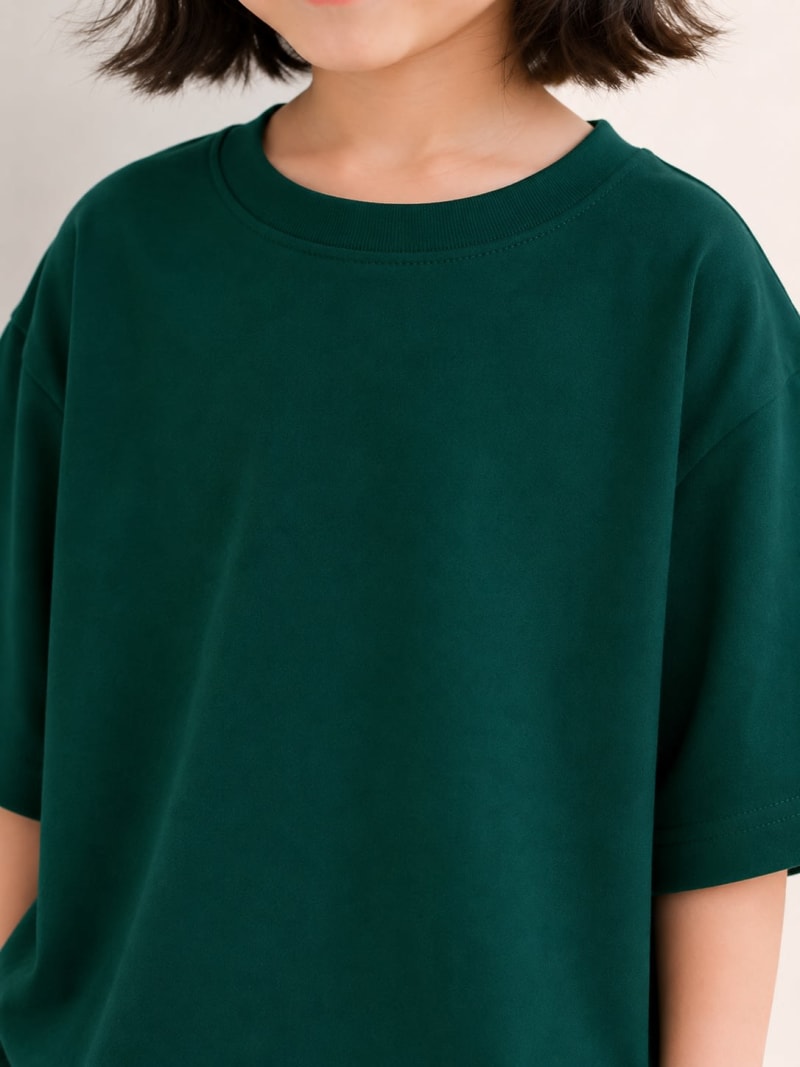 PockMAN Girls Oversized Solid Cotton Terry Classic Bottle Green Tshirt - Image 4