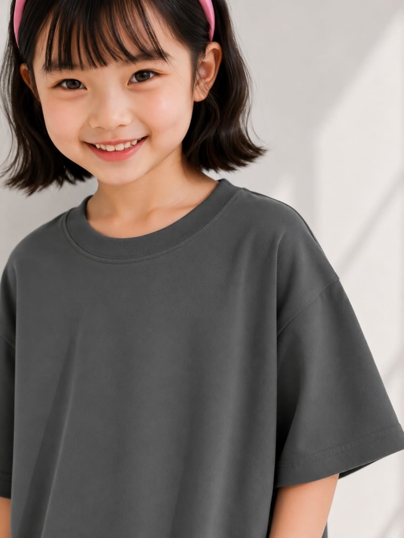 PockMAN Girls Oversized Solid Cotton Terry Classic Light Grey Tshirt - Image 4