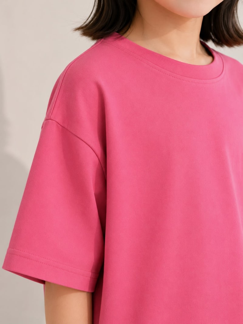 PockMAN Girls Oversized Solid Cotton Terry Classic Coral Pink Tshirt - Image 3