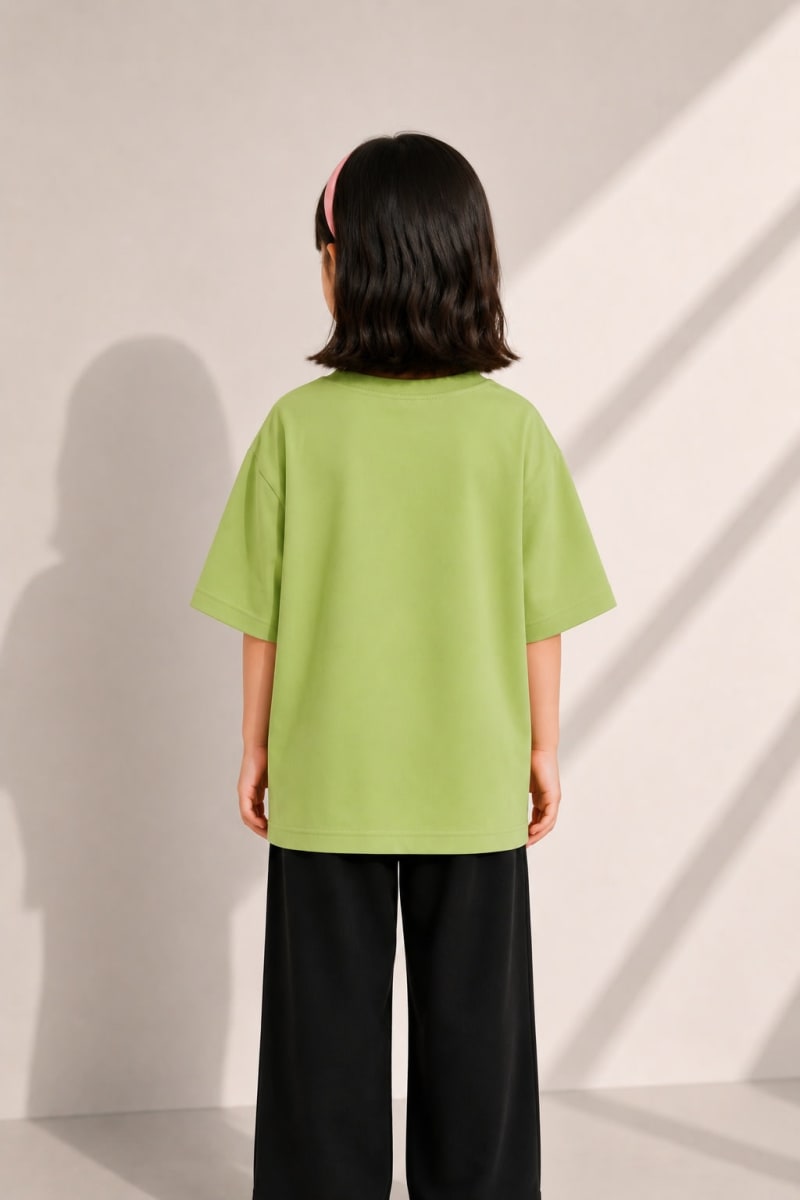 PockMAN Girls Oversized Solid Cotton Terry Classic Dull Green Tshirt - Image 4