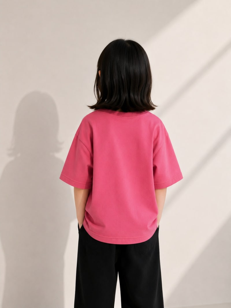 PockMAN Girls Oversized Solid Cotton Terry Classic Coral Pink Tshirt - Image 4