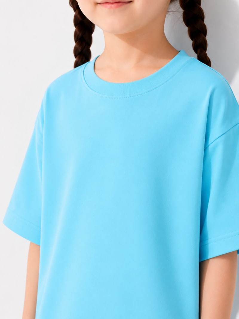 PockMAN Girls Oversized Solid Cotton Terry Classic Cloudy Blue Tshirt - Image 3