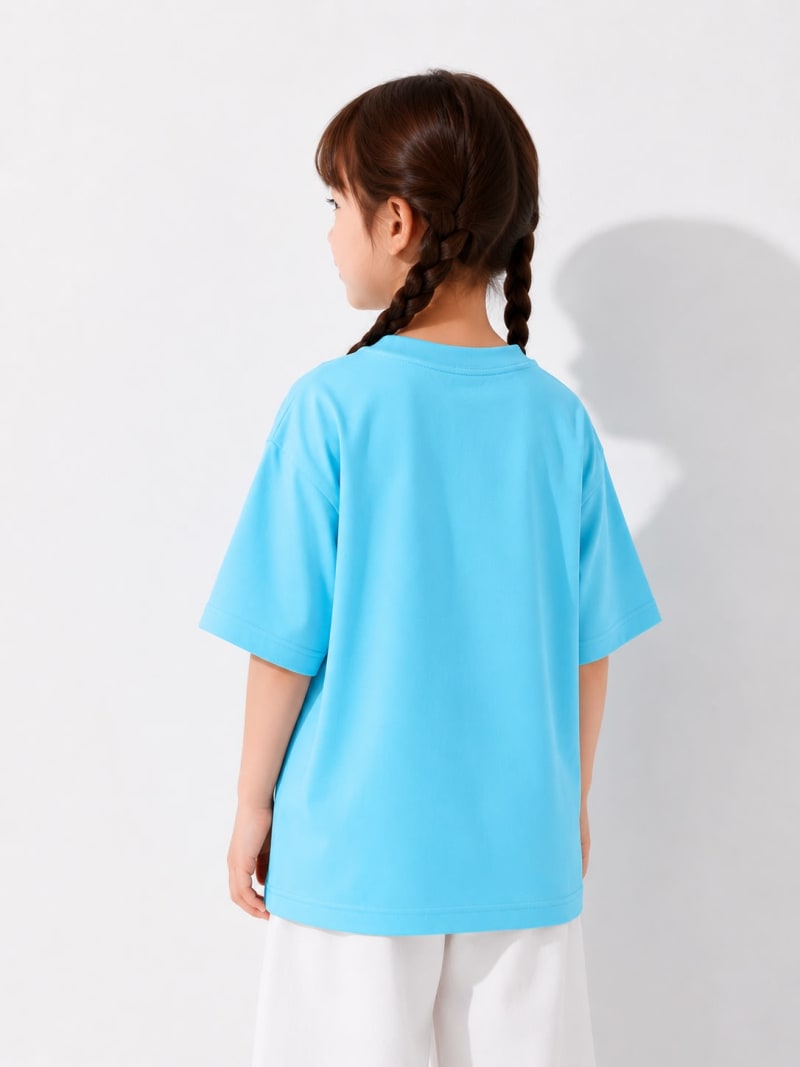 PockMAN Girls Oversized Solid Cotton Terry Classic Cloudy Blue Tshirt - Image 4